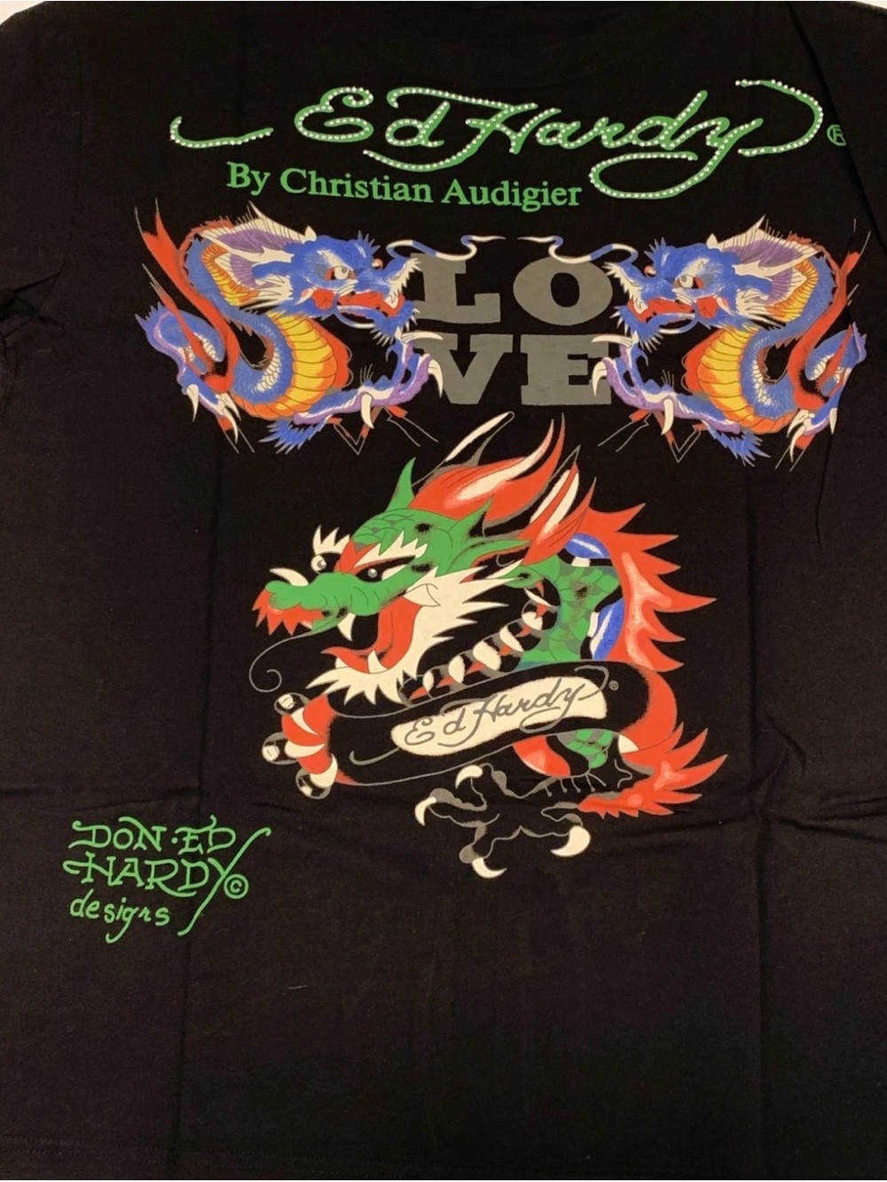 Y2K Ed Hardy Love Dragon T-Shirt Size 2XL Black Jeweled Christian Audigier